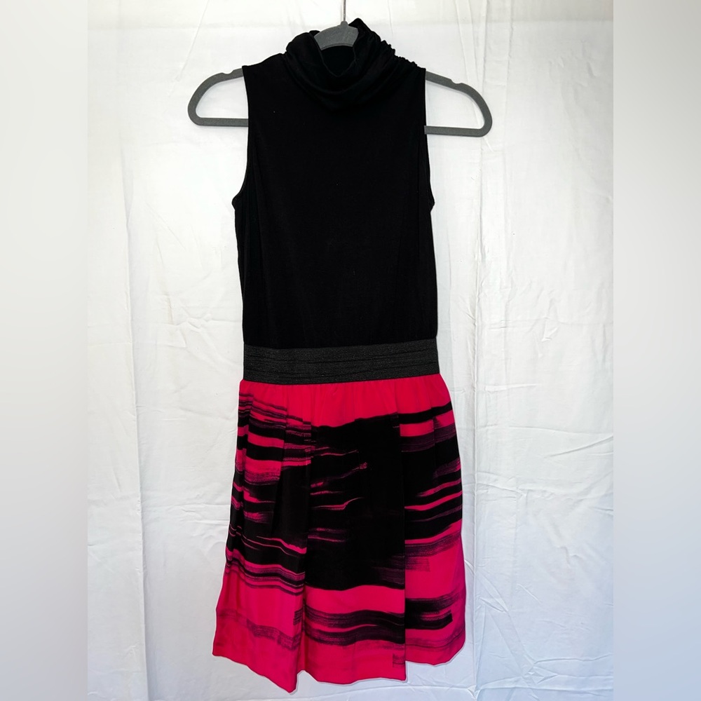 Boutique high-neck, drop-waist mini dress